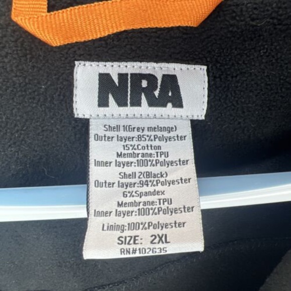 NRA Full Zip Softshell Jacket Size 2XL Gray Black Orange Shooting Hunting - Picture 3 of 4